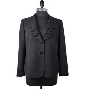 Jones Studio Ruffle Lapel Career Suit Jacket Blazer Sz 12 Matte Black Holiday
